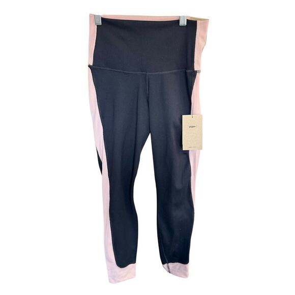 NIKE YOGA HI-WAIST 7/8 RIBBED-PANEL LEGGINGS Pink Black M Athleisure NWT - Picture 1 of 12